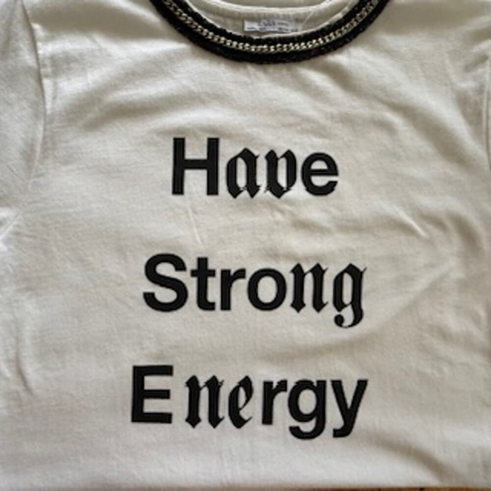 Zara Woman TShirt Graphic Affirmation Dress Medium White Black Gold